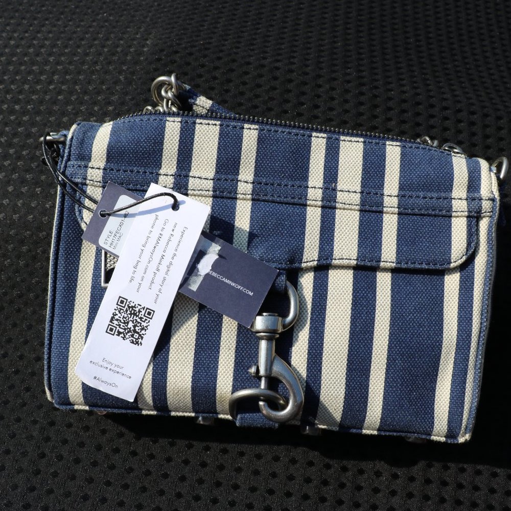 Rebecca Minkoff Mini-Mac Navy & White Cream Striped Crossbody Purse NWT